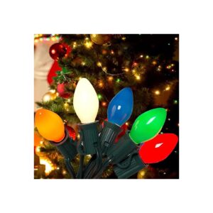 C7 Ceramic Multicolor Vintage Christmas Lights 25Ft with Green Wire and 27 Ceramic Bulbs