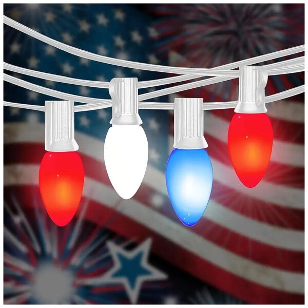 C7 LED Red White and Blue String Lights for Memorial Day Independence Day Decoration