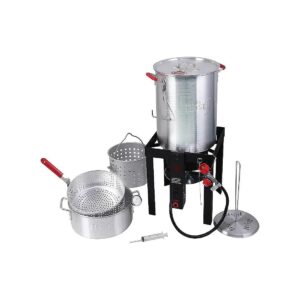 CSA Certified 30 Qt Aluminum Turkey Fryer with 10 Qt Fish Fryer and Perforated Basket