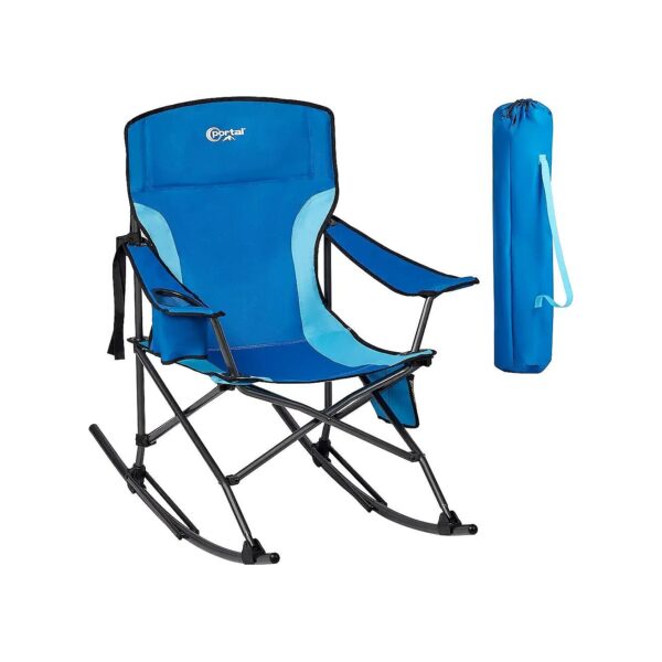 Camping Folding Portable Rocking Chair with Side Pocket and Carry Bag