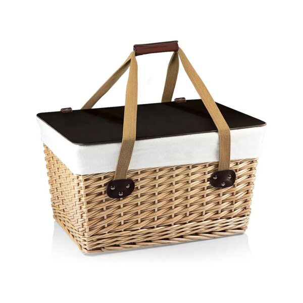 Canasta Wicker Picnic Basket with Lid and Gingham Pattern