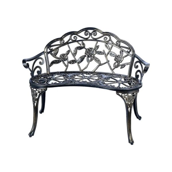 Cast Aluminum Double Seat Patio Bench with Antique Classic Design and Copper Finish