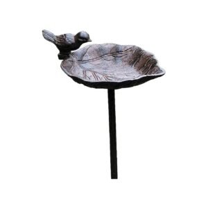 Cast Iron Country-Style Leaf with Bird Garden Stake Bird Bath, 3 Feet 2 1/2 Inches Tall