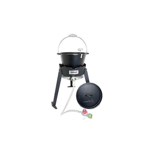 Cast Iron Fish Cooker with Lid and 5-Inch Thermometer for Gumbo