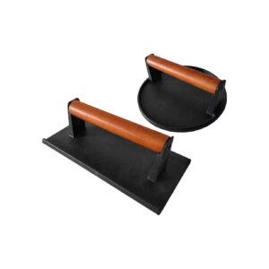 Cast Iron Grill Press with Wood Handle for Griddle Cooking and Perfect Grills