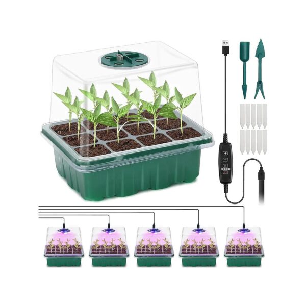 Cell Seedling Tray, LED Grow Light, and Water Drainage System