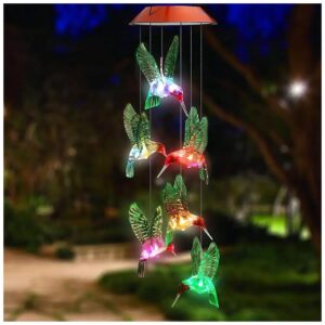 Changing LED Wind Chimes Solar Powered for Indoor Outdoor Use Copper Board Hummingbird