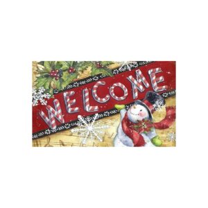 Charismatic Winter Entryway Doormat with Candy Cane Snowman Design