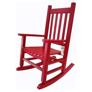 Child-Sized Red Wooden Rocking Chair with Medium Size for Indoor or Outdoor Use