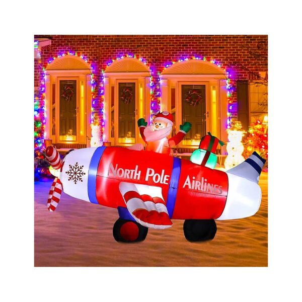 Christmas Inflatable Airplane with Santa Claus and Gifts for Outdoor Decorations