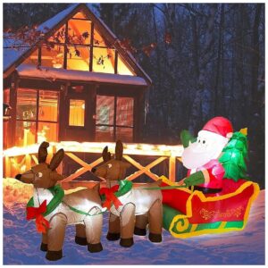 Christmas Inflatable Decoration 7 Feet Santa Claus on Reindeer Sled with Bulb/LED Lights