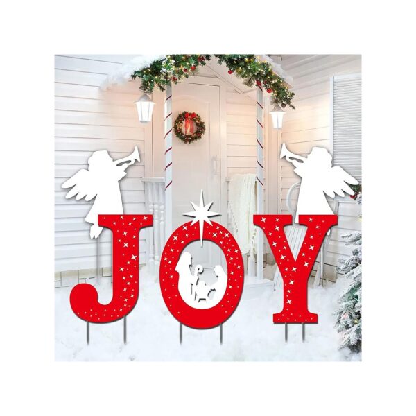 Christmas JOY Nativity Yard Decorations with Stakes and Angel Signage for Home Lawn