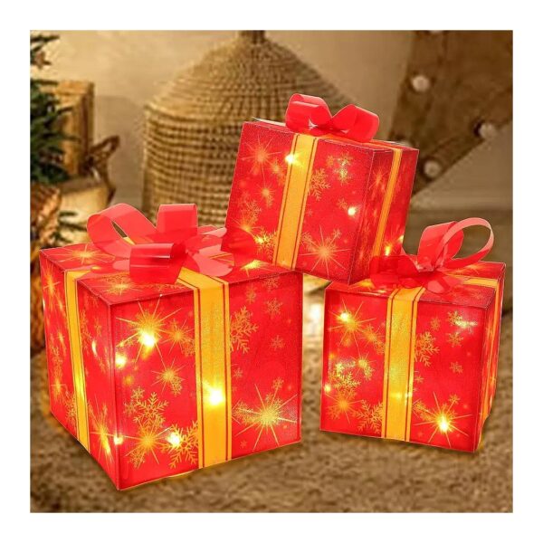 Christmas Lighted Gift Box Set with 60 LED Lights and Timer Function for Outdoor