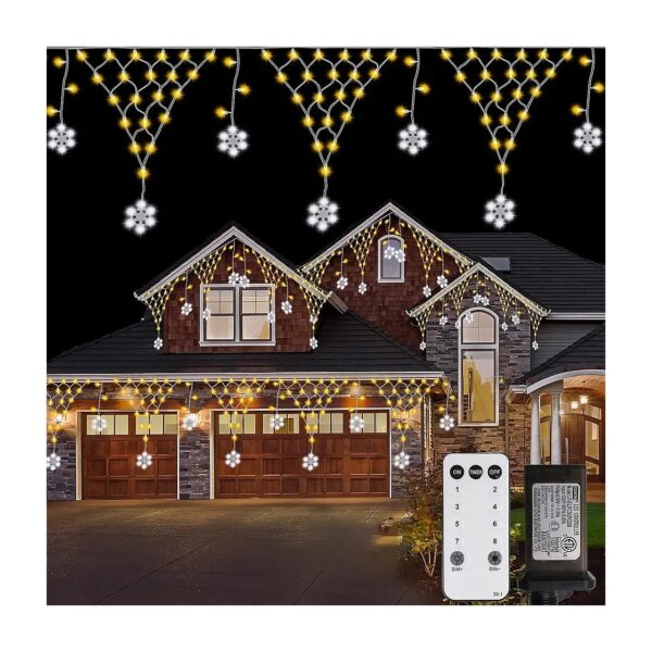 Christmas Net Lights 1Ft x 9Ft 207 LED Snowflake Drop Plug with 8 Modes Timer