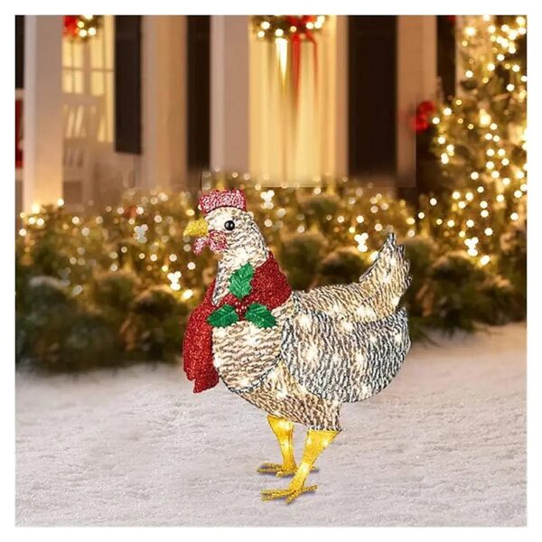 Christmas Ornament Solar Powered Rooster with 50 Mini Lights for Garden Decoration