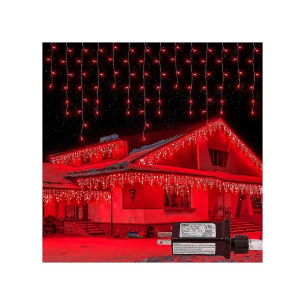 Christmas Red LED Icicle Lights 300LED 33FT 8 Modes Memory Function Waterproof