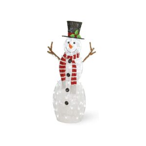 Christmas Snowman Decor 4 ft Tall with Pre-Stringed White Lights and Ground Stakes