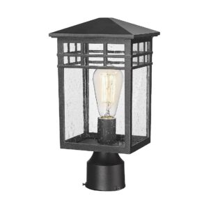 Classic Black Finish Post Light Fixture with Seeded Glass Shade for Garden and Courtyard