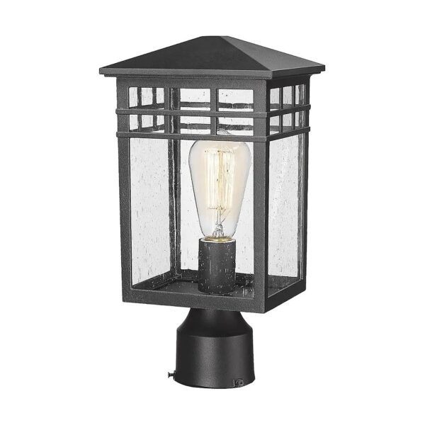 Classic Black Finish Post Light Fixture with Seeded Glass Shade for Garden and Courtyard