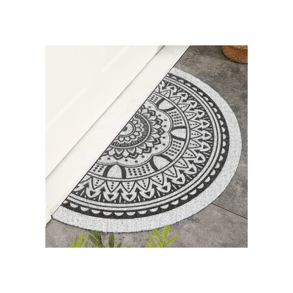 Classic Black Leaf Design Half Round Rubber Rugs for Entrance and Exit