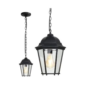 Classic Black Metal Pendant Light Fixture with Clear Glass Shade for Outdoor Spaces