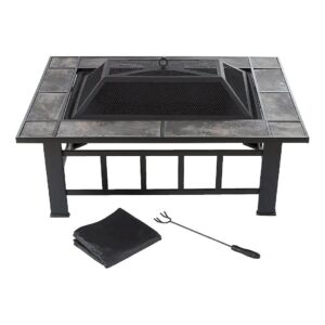 Classic Black Tile Rectangular Fire Pit for Indoor/Outdoor Use