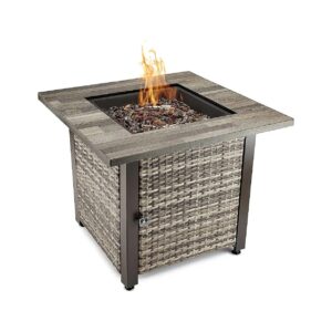 Classic Brown Square Gas Fire Table with Hidden Control Panel