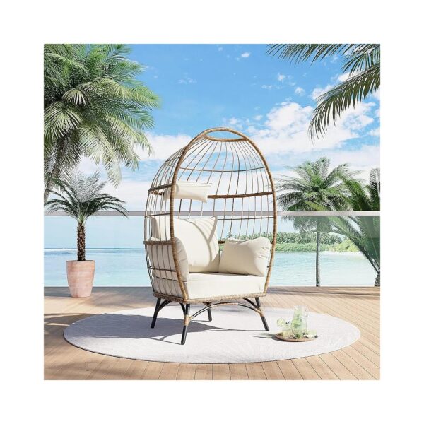 Classic Brown Wicker Egg Chair with Rattan Frame and Comfortable Seat