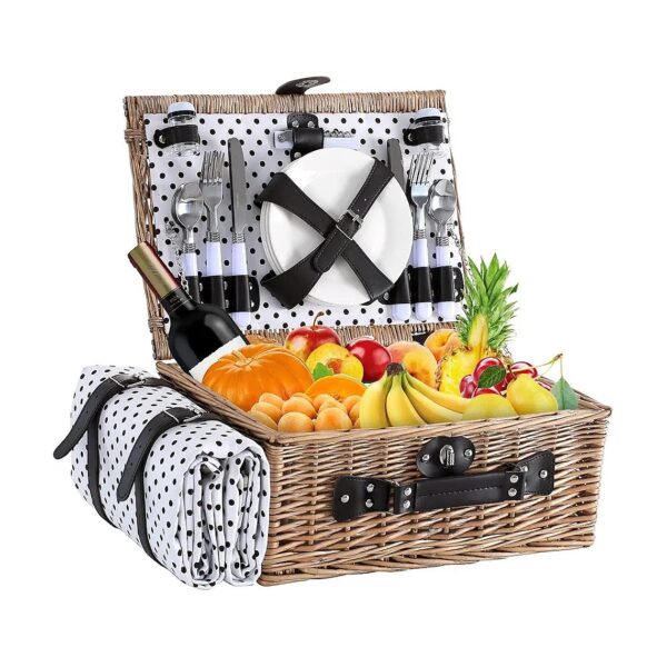 Classic Picnic Basket with High-Quality Leather Trim and Spacious Interior for 4 People