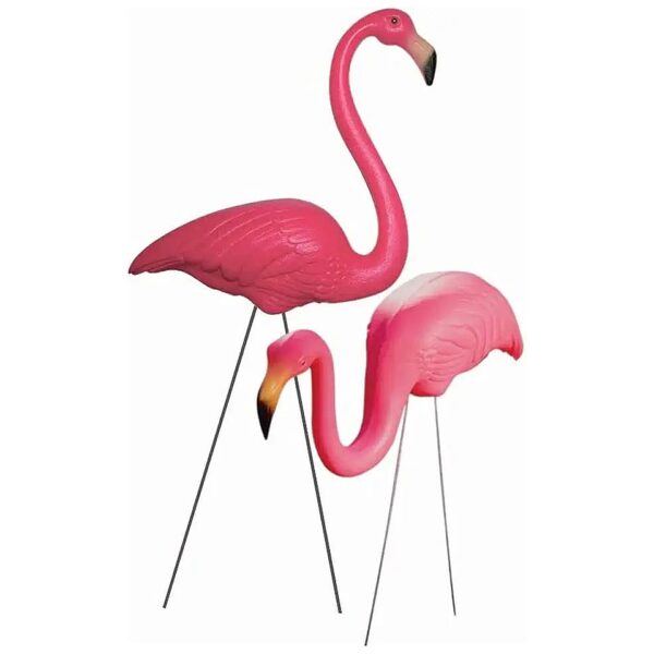 Classic Pink Flamingo Figure Lawn Ornaments Set of Two Standing with Whimsical Details