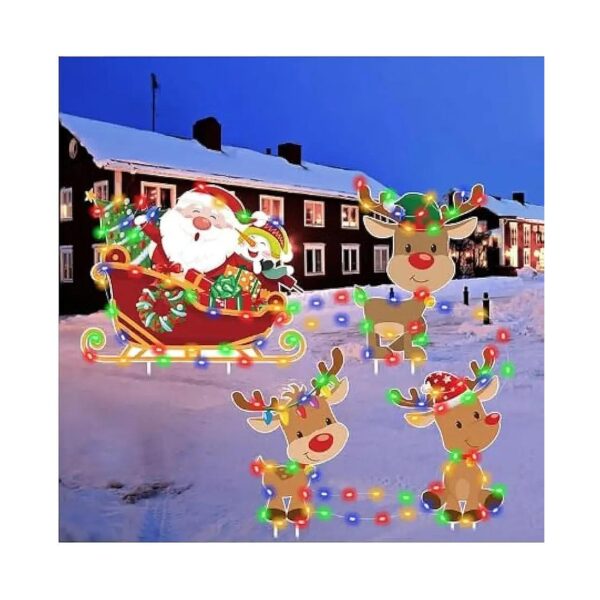 Classic Santa Reindeer Christmas Yard Signs with LED Lights Outdoor Decorations