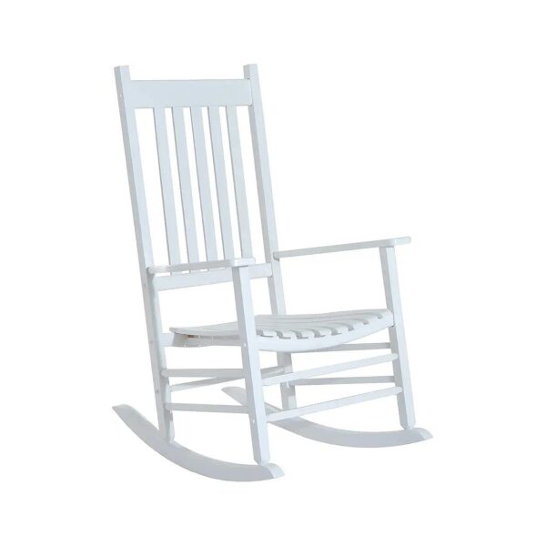 Classic White Outdoor Rocking Chair with Slatted Back and Armrests