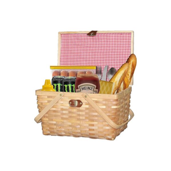 Classic Wooden Picnic Basket with Natural Woodchip and Leather Clasp