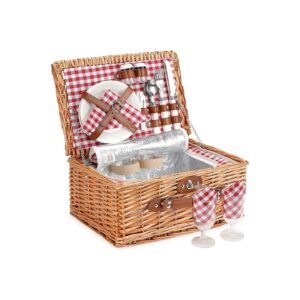 Classical Red Check 2 Person Picnic Basket with Utensils and Insulated Compartment