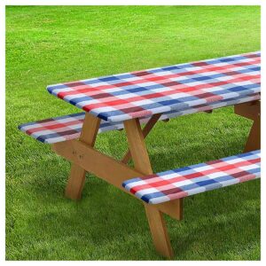 Clean Waterproof Vinyl Fitted Table Cover with Bench Seats for 30x72 Outdoor Dining