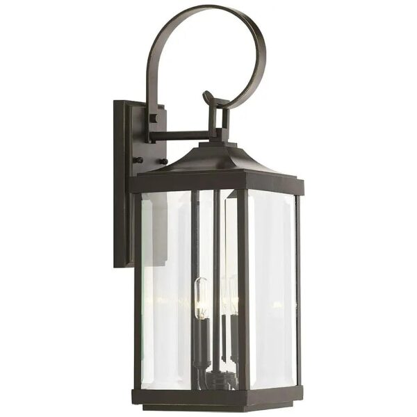 Clear Beveled Glass Traditional Bronze Medium Wall Lantern Light - Antique Finish