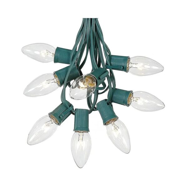 Clear C9 Christmas String Light Set with 25 Foot Green Wire and Dimmable Bulbs