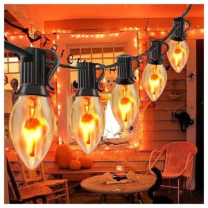 Clear Flame Halloween String Lights 25FT C7 Christmas Lights with 27 Orange Glow Bulbs