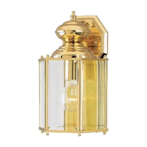 Clear Glass Panels and Polished Brass Finish One-Light Exterior Wall Lantern