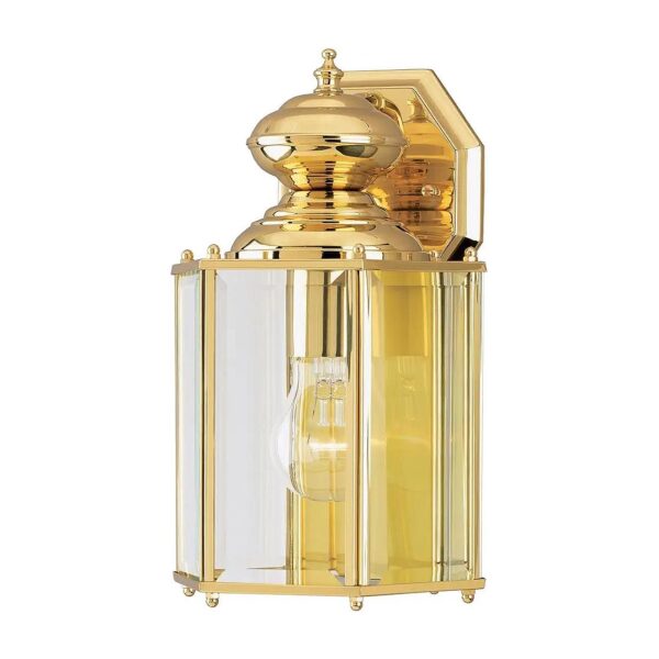 Clear Glass Panels and Polished Brass Finish One-Light Exterior Wall Lantern