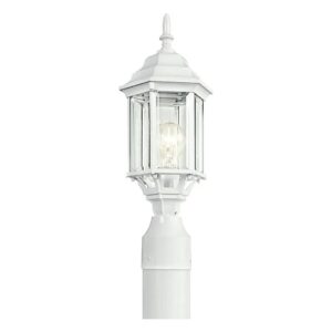 Clear Glass Post Mount 1-Light Outdoor Lighting White