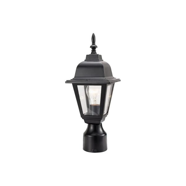 Clear Glass Top Post Light with Black Steel Construction and Rustic