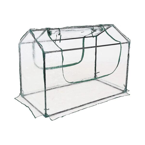 Clear Mini Greenhouse with 2 Zippered Side Doors and Steel Frame for Small Plants