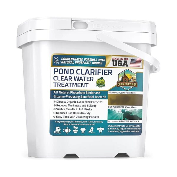 Clear Pond Water in 2-4 Weeks, Proven Natural Pond Clarifier, 16 Packets for 8 Months