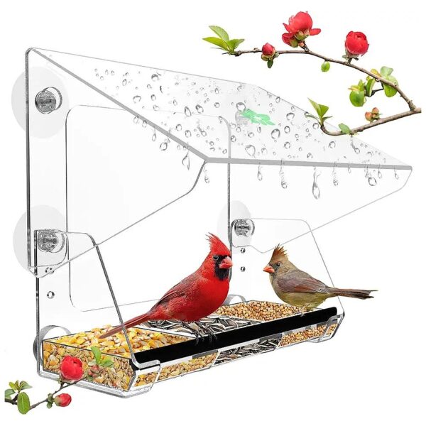 Clear Window Bird Feeder with Suction Cups and Bird Seed Tray for Outdoor Use