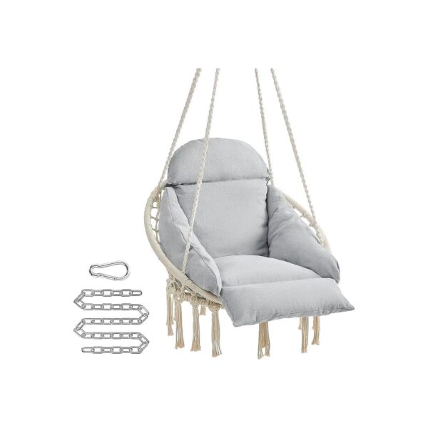 Cloud White and Gray Hanging Chair with Thick Padded Cushion and Robust Frame