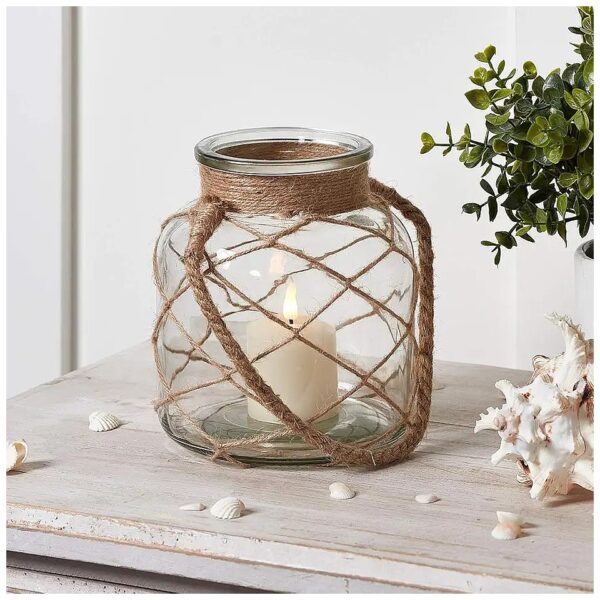 Coastal Glass Cylinder Jar with Battery Operated LED Flameless Candle Light