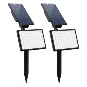 Cold White 2 Pack Adjustable Solar Flood Lights Water Resistant Landscape Lighting