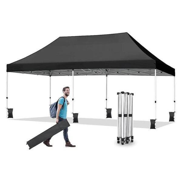 Collapsible 10x20 Pop Up Canopy with 3 Height Adjustments and Portable Roller Bag