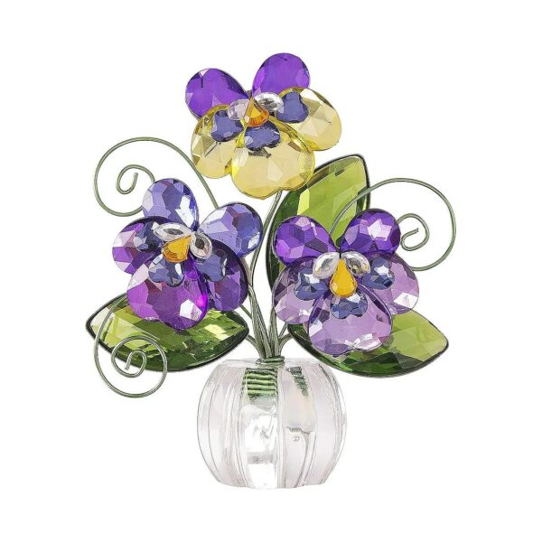 Collectible Pansy Posy Pot Figurine with Acrylic Construction and Measures 4 Inches